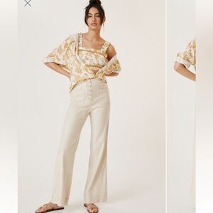 Anthropologie Cream Relaxed Trousers